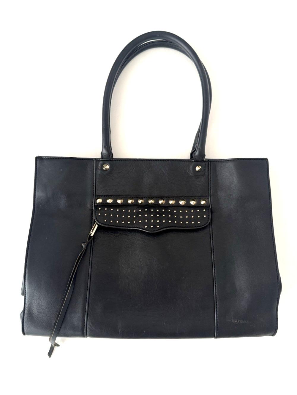 Rebecca Minkoff Morning After Tote Shoulder Bag Black Leather Studs Fringe Pull